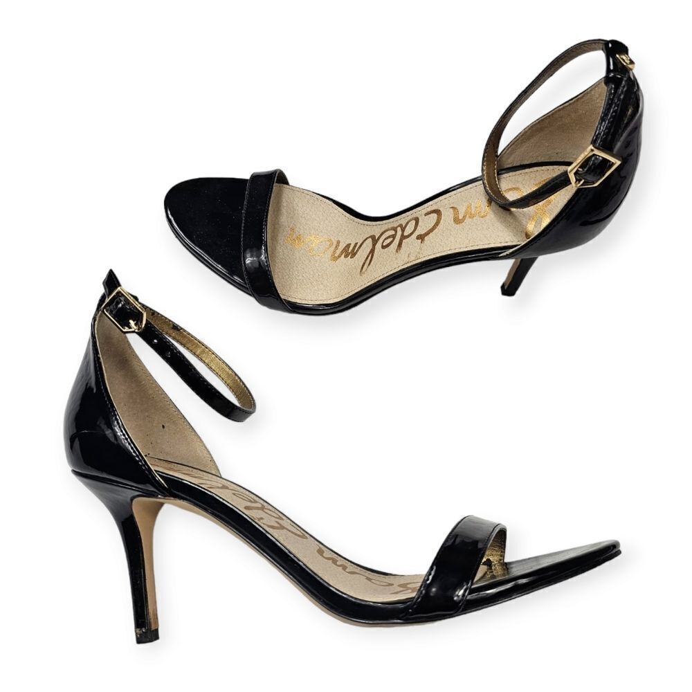 Sam Edelman Black Patent Leather Ankle Strap Heels